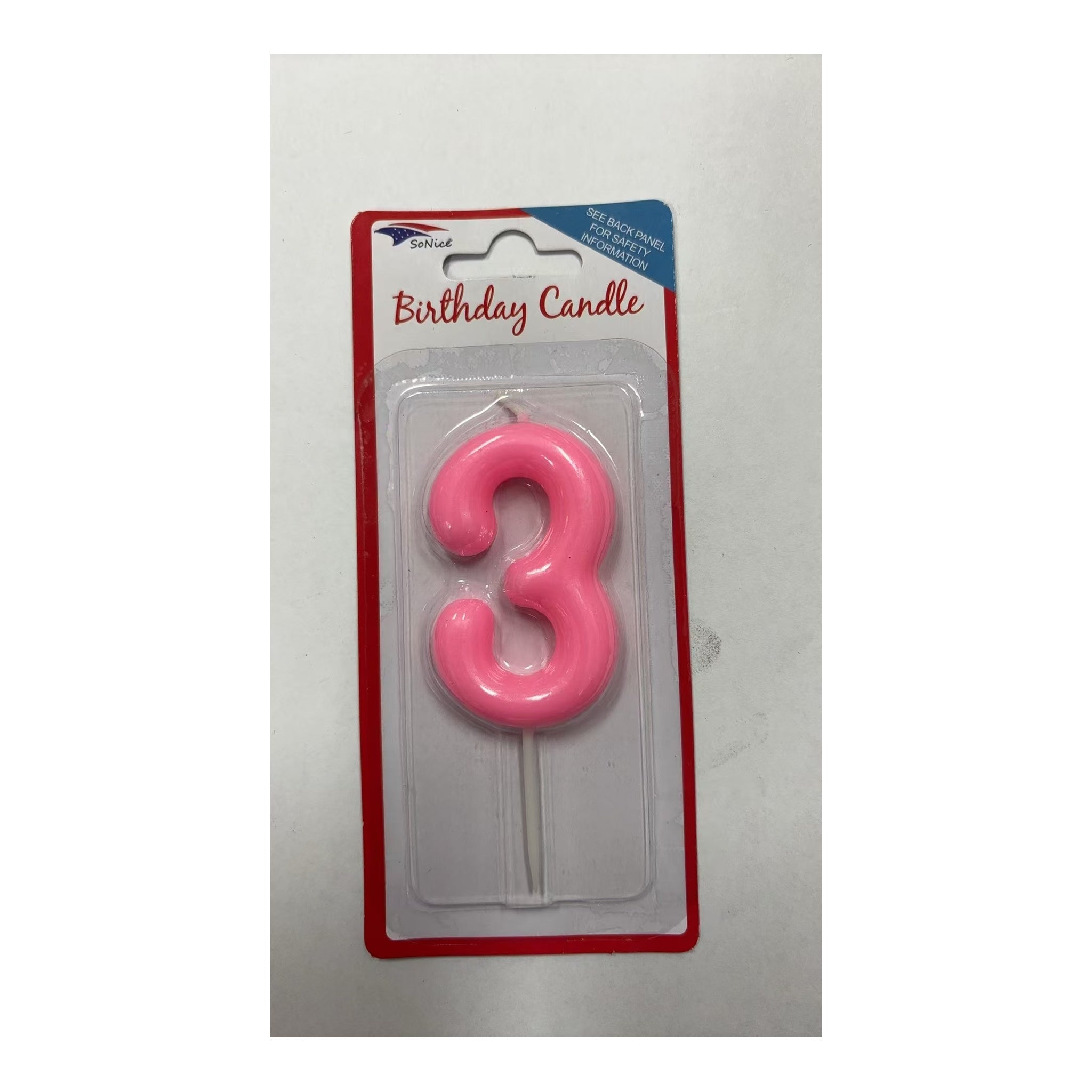 Birthday Number Candles 3 Pastel Pink